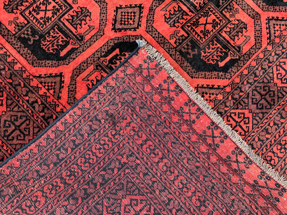 KBHM-1206 Hand-Knotted Persian Wool Rug – 9'5" x 6'7" Red & Black Geometric Area Rug