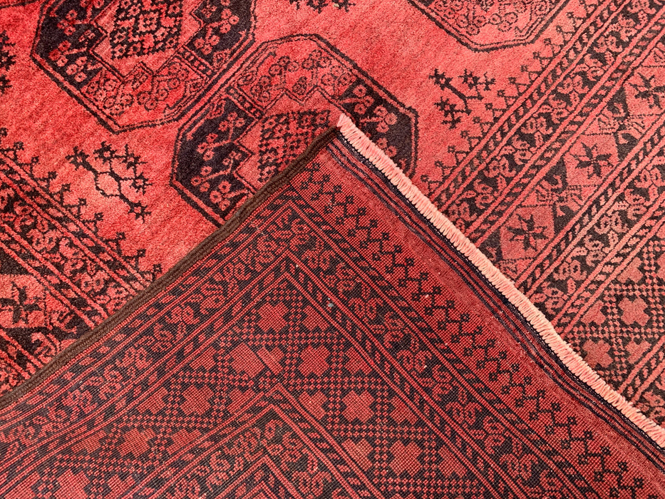 Hand-Knotted Persian Wool Rug – Coral Red Geometric Design – 9'10" x 7'1" – kbhm-1207
