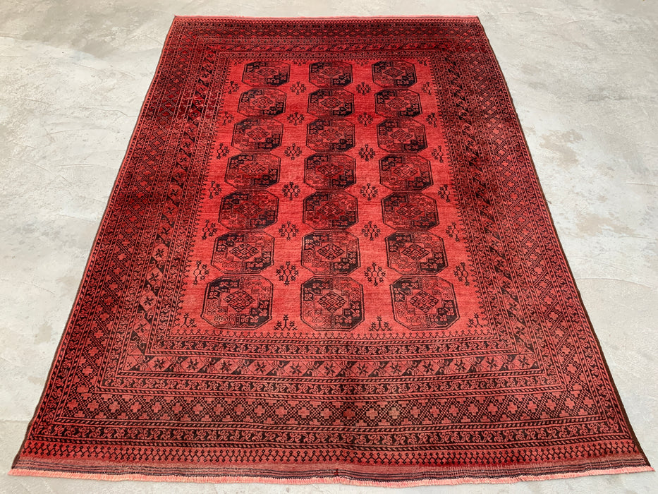 Hand-Knotted Persian Wool Rug – Coral Red Geometric Design – 9'10" x 7'1" – kbhm-1207