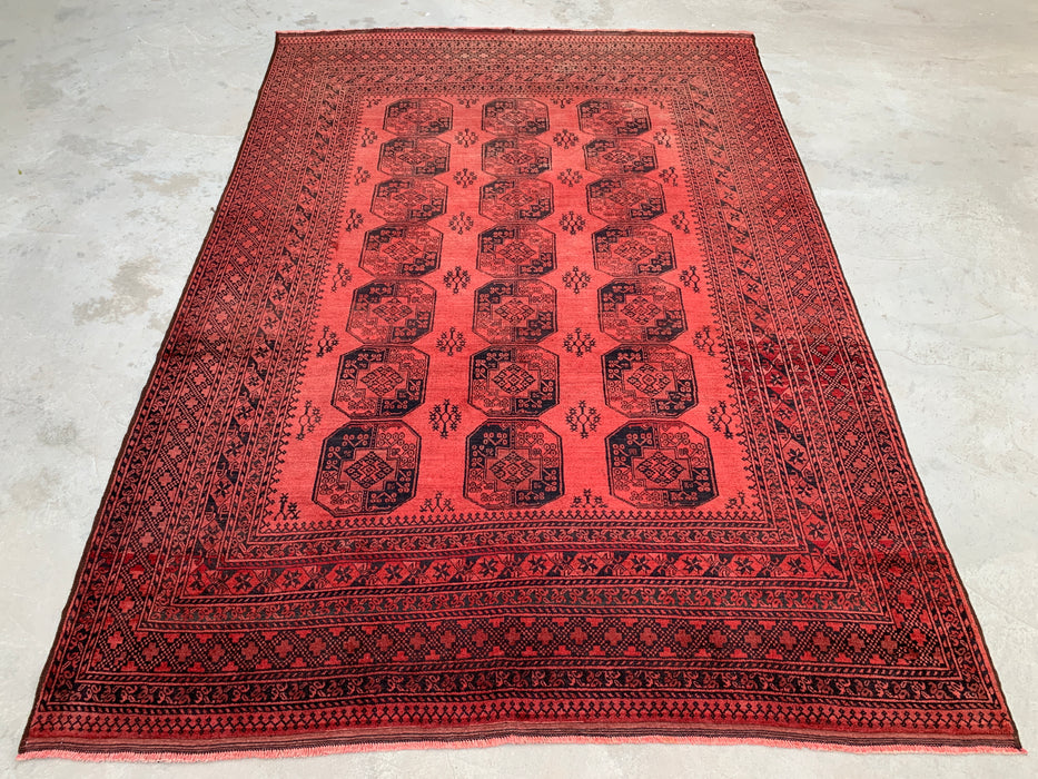 Hand-Knotted Persian Wool Rug – Coral Red Geometric Design – 9'10" x 7'1" – kbhm-1207