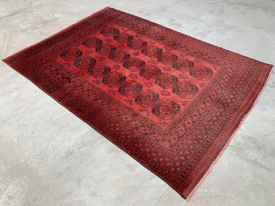 Hand-Knotted Persian Wool Rug – Coral Red Geometric Design – 9'10" x 7'1" – kbhm-1207