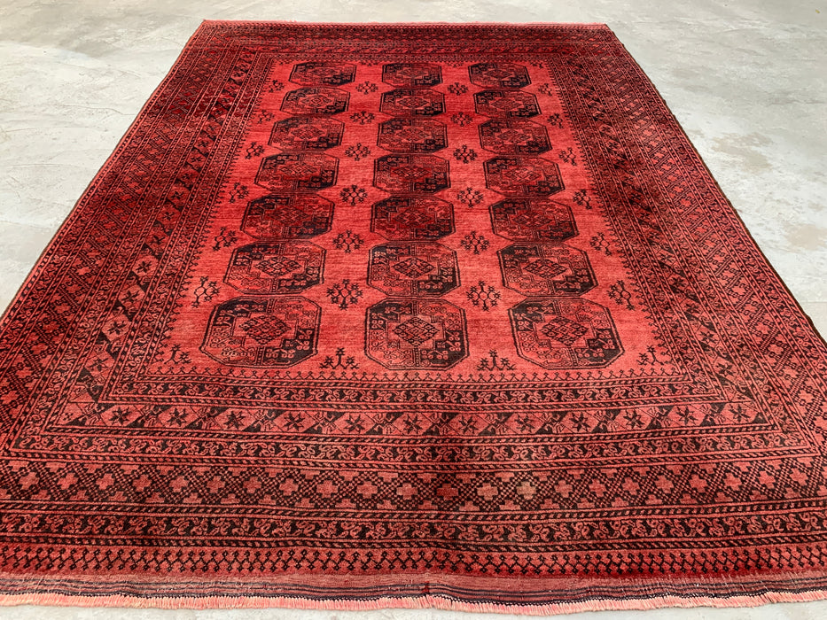 Hand-Knotted Persian Wool Rug – Coral Red Geometric Design – 9'10" x 7'1" – kbhm-1207