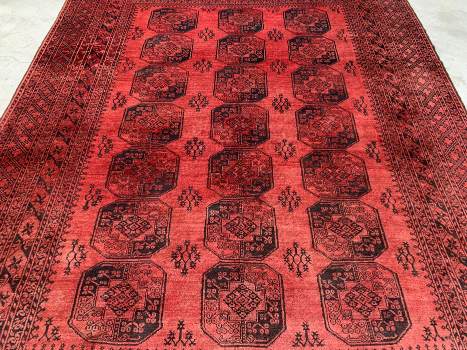 Hand-Knotted Persian Wool Rug – Coral Red Geometric Design – 9'10" x 7'1" – kbhm-1207