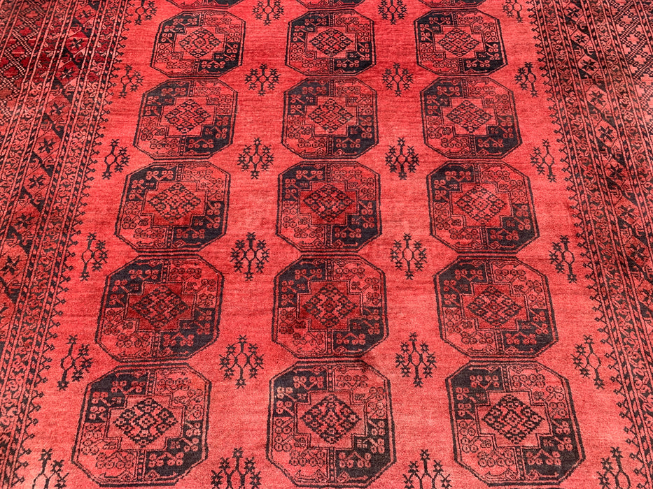 Hand-Knotted Persian Wool Rug – Coral Red Geometric Design – 9'10" x 7'1" – kbhm-1207