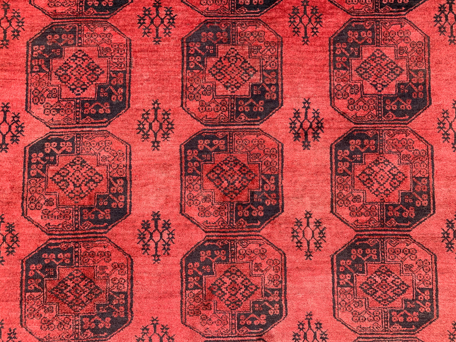Hand-Knotted Persian Wool Rug – Coral Red Geometric Design – 9'10" x 7'1" – kbhm-1207