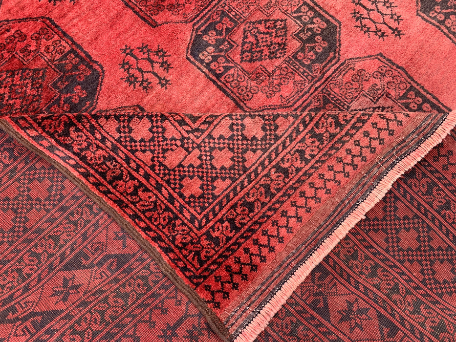 Hand-Knotted Persian Wool Rug – Coral Red Geometric Design – 9'10" x 7'1" – kbhm-1207
