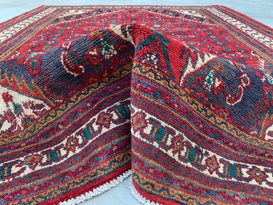 Hand-Knotted Persian Wool Rug 9'4 x 7'3 Red Geometric Medallion Rug - kbhm-1208