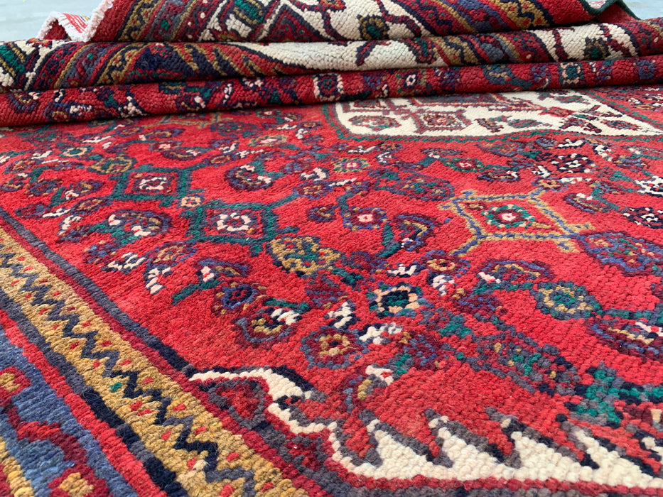 Hand-Knotted Persian Wool Rug 9'4 x 7'3 Red Geometric Medallion Rug - kbhm-1208