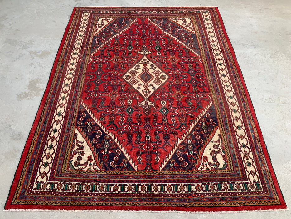 Hand-Knotted Persian Wool Rug 9'4 x 7'3 Red Geometric Medallion Rug - kbhm-1208
