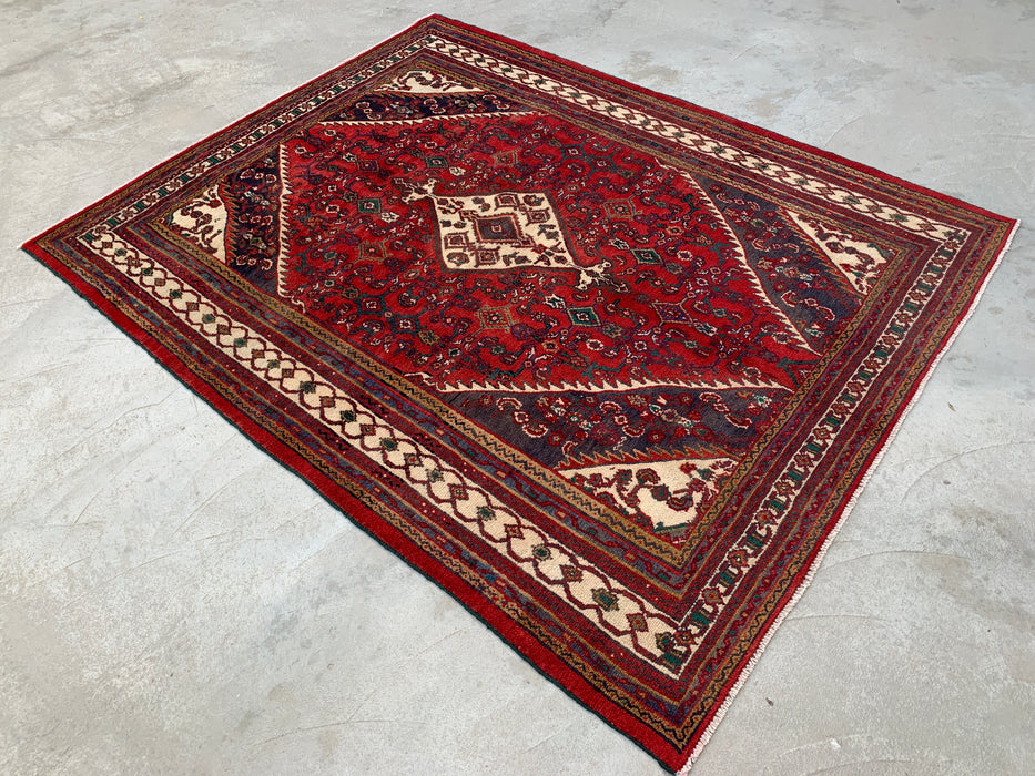 Hand-Knotted Persian Wool Rug 9'4 x 7'3 Red Geometric Medallion Rug - kbhm-1208