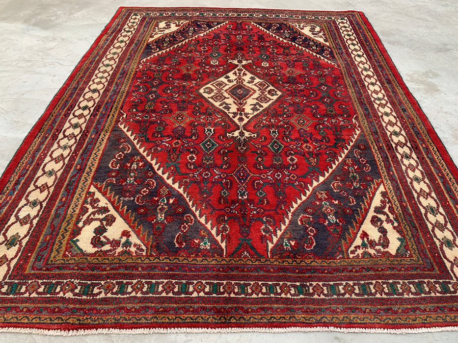 Hand-Knotted Persian Wool Rug 9'4 x 7'3 Red Geometric Medallion Rug - kbhm-1208