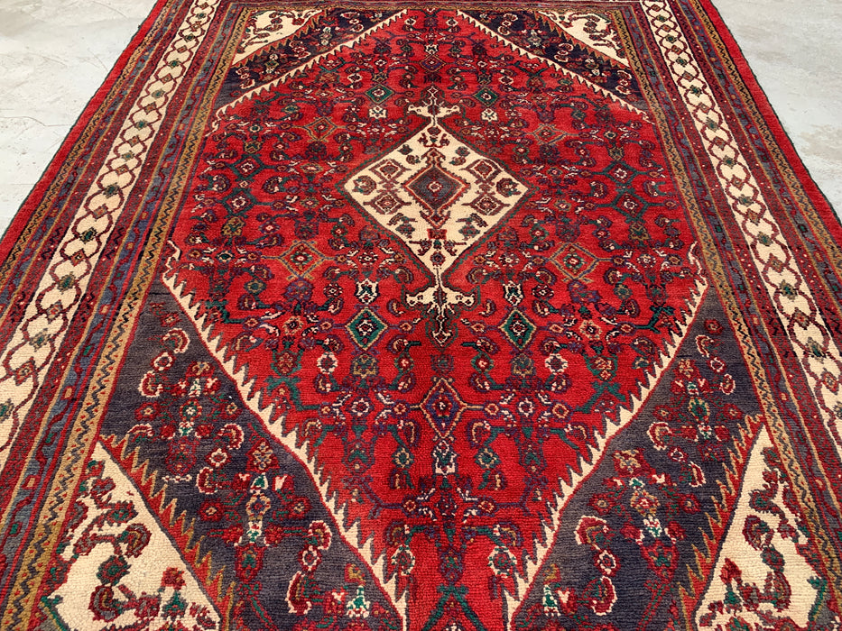 Hand-Knotted Persian Wool Rug 9'4 x 7'3 Red Geometric Medallion Rug - kbhm-1208