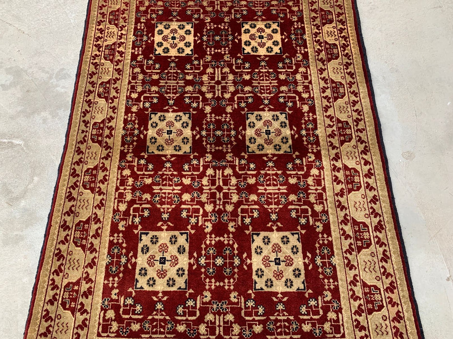 Hand-Knotted Chobi Wool Rug 5'0 x 3'3 Red Ivory Geometric Area Rug - KBHM-1210