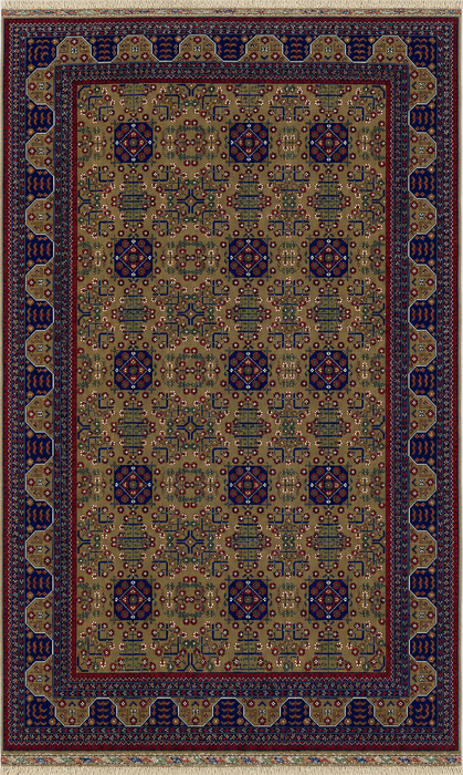 Handmade Persian Bukhara Wool Area Rug 7x10 -Brown & Navy Panel Persian Style Rug - Exact Size 6'9" x 9'11" - KB-7849