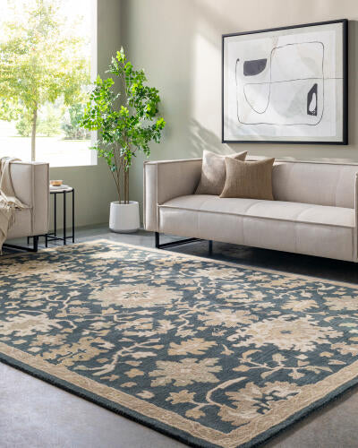 Caesar Handmade Wool Rug — Navy / Beige | CAE-1154 - colour & pattern