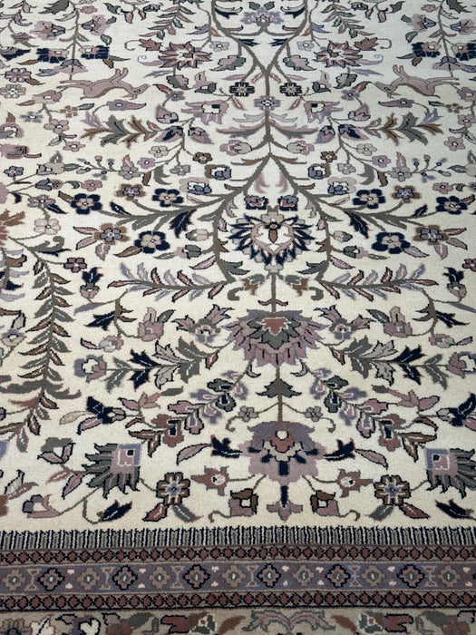 Hand-Knotted Palace-Style Wool Rug – Ivory Floral with Animal Motifs – 10' x 13'8"