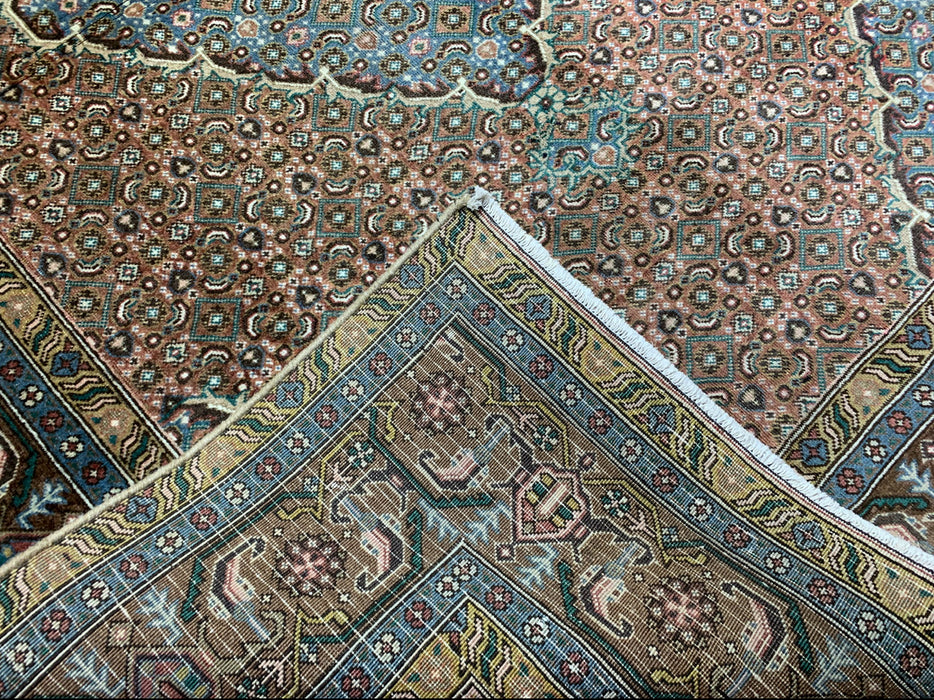 6’5” x 9’2” Hand-Knotted Persian Wool Rug – Brown & Teal Medallion Design
