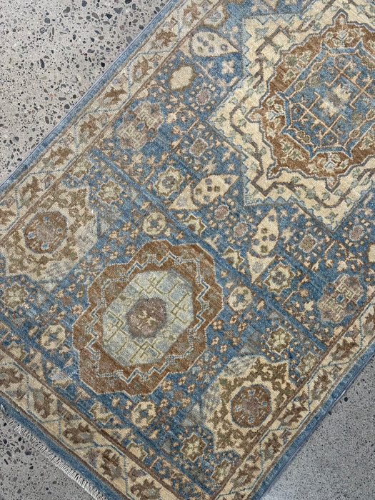 2'8" x 9'10" Hand-Knotted Chobi Mamluk Wool Runner Rug - Blue/Ivory/Multi