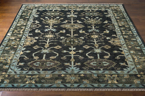Antique Handmade Wool Rug — Charcoal / Green | ATQ-1008