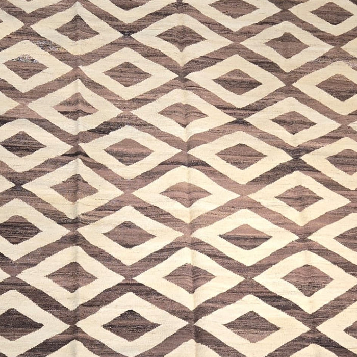 Handwoven Wool Kilim Runner – Brown / Beige Diamond – 5'2" x 10'4"