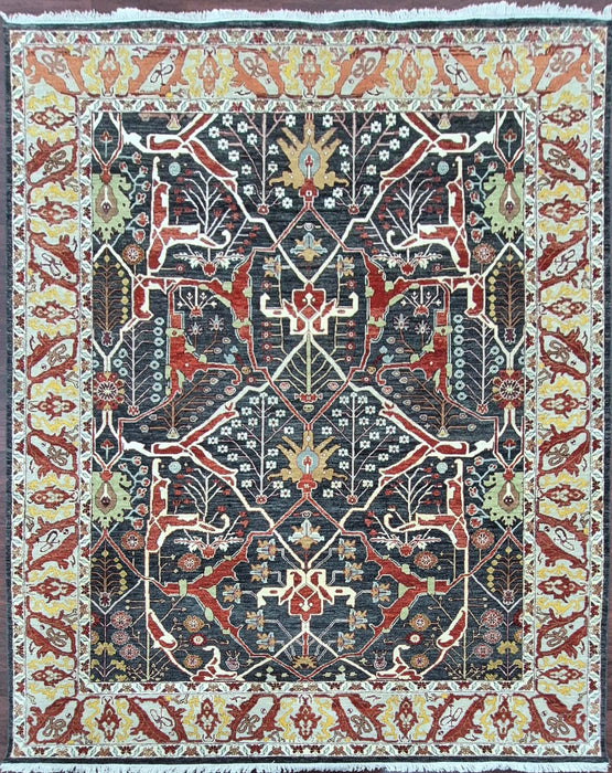 8X10 FT. Hand knotted Carpet, Oriental Bijar design, Black Ink