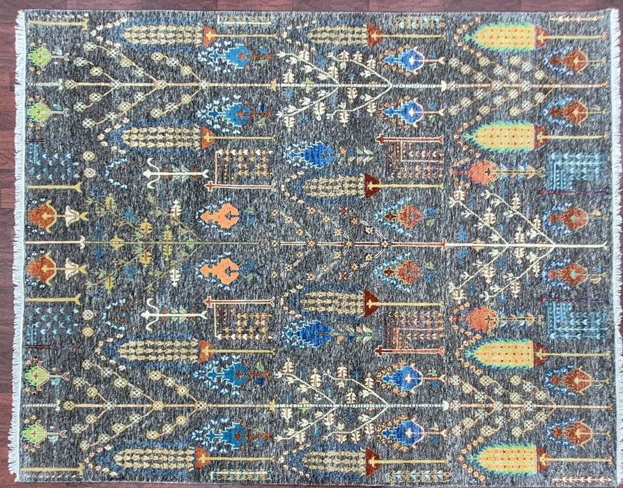 8x10 ft, Hand knottec Oriental Chinar design , Colour Tarmac