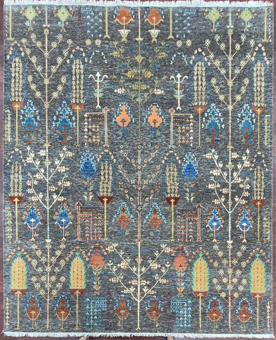 8x10 ft, Hand knottec Oriental Chinar design , Colour Tarmac