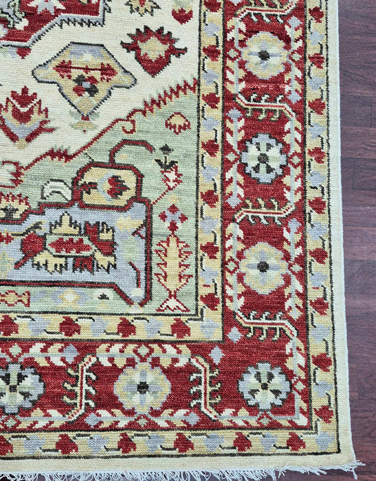 8x10ft, hand knotted ,Oriental Sherapi design, Beige/ Red