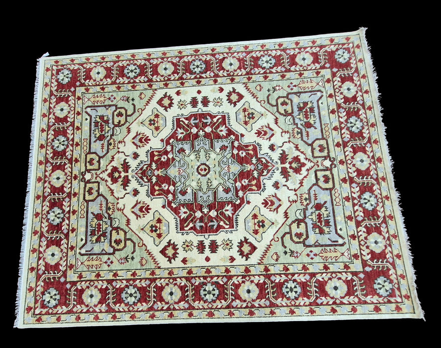 8x10ft, hand knotted ,Oriental Sherapi design, Beige/ Red