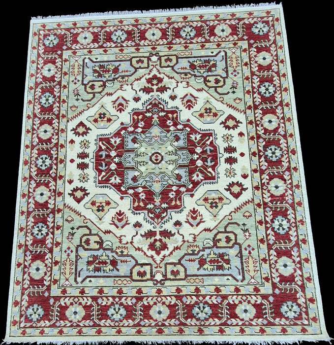 8x10ft, hand knotted ,Oriental Sherapi design, Beige/ Red
