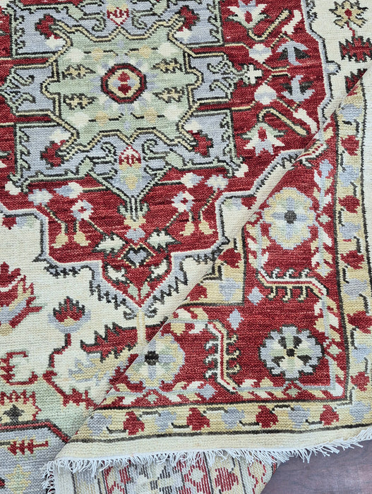 8x10ft, hand knotted ,Oriental Sherapi design, Beige/ Red