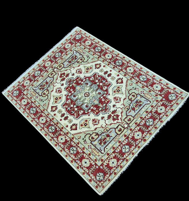 8x10ft, hand knotted ,Oriental Sherapi design, Beige/ Red