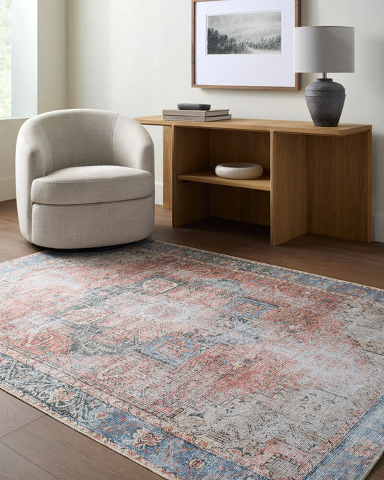 Amelie Machine Washable Rug — Rust / Pale Blue | AML-2309