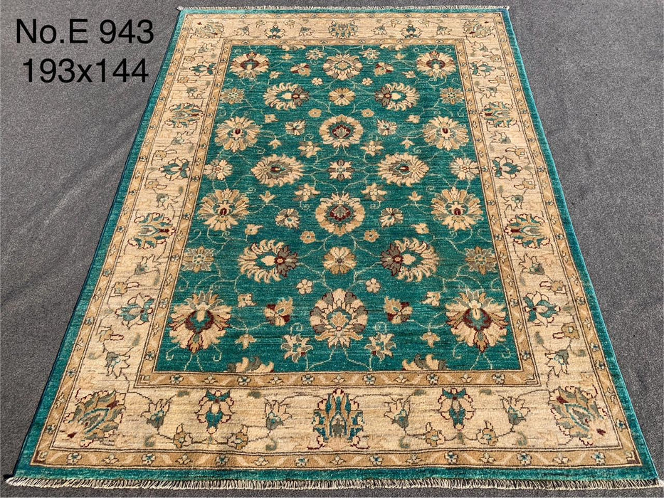 4’9 x 6’4 Teal & Beige Afghan Chobi Wool Rug