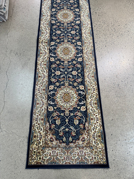 2'7" x 13' Machine-Made Traditional Runner Rug - Navy/Ivory/Multi