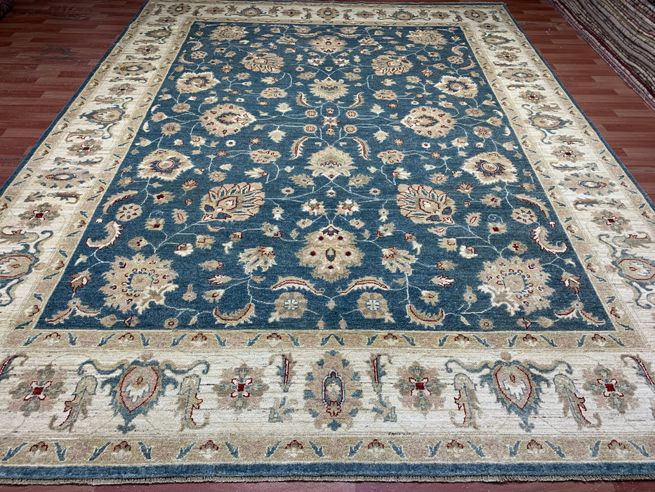 9'x12' Hand-Knotted Chobi Blue/Ivory Area Rug – KB Rugs