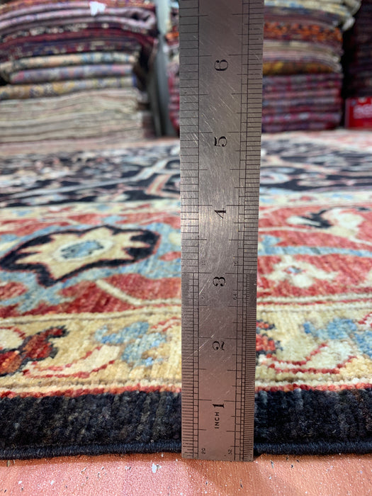 10' x 13' Chobi Hand-Knotted Wool Rug — Black & Rust Floral Design