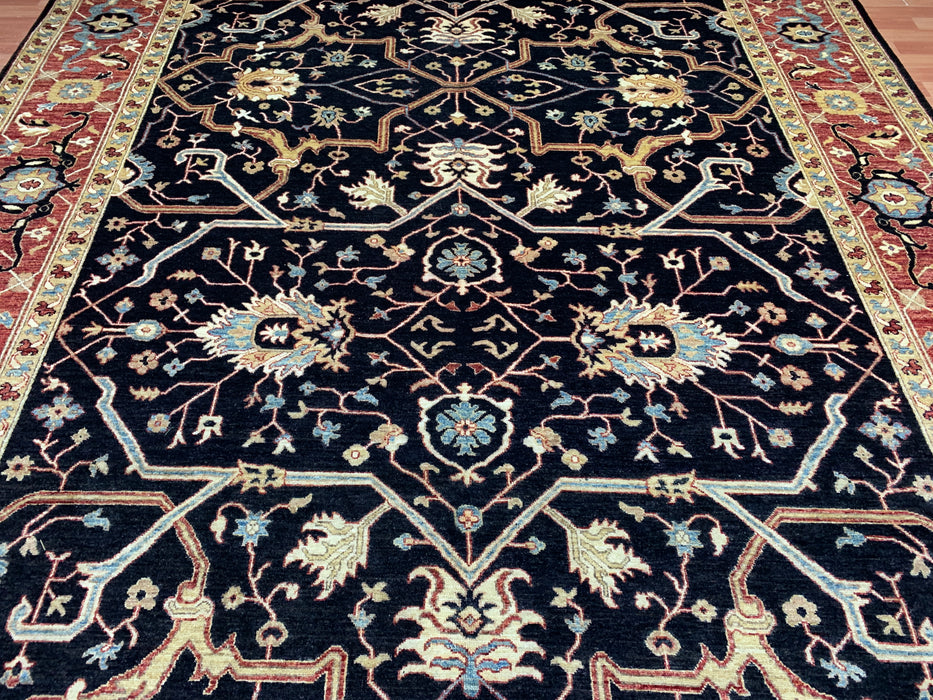 10' x 13' Chobi Hand-Knotted Wool Rug — Black & Rust Floral Design