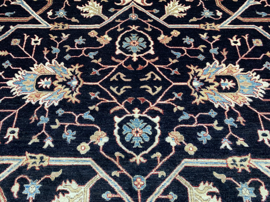 10' x 13' Chobi Hand-Knotted Wool Rug — Black & Rust Floral Design