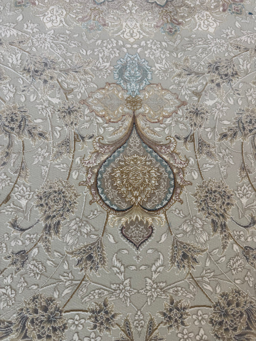 Premium 1500-Reed Persian Machine-Made Rug – Ivory / Soft Blue Medallion – 7' x 10'