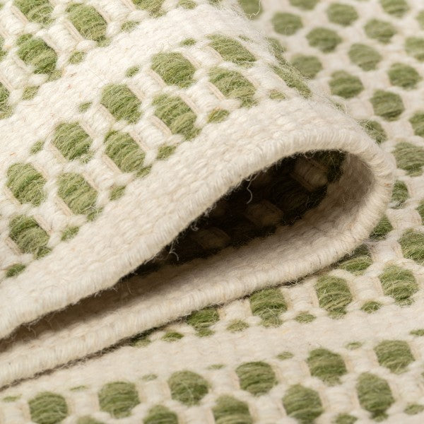Reversible Hand-Woven Wool Rug – Natural & Sage Pattern (0.25" Pile)