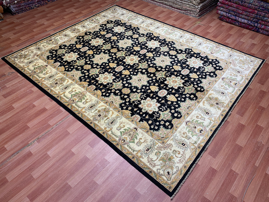 8'x10' Hand-Knotted Chobi Black/Ivory Area Rug – KB Rugs
