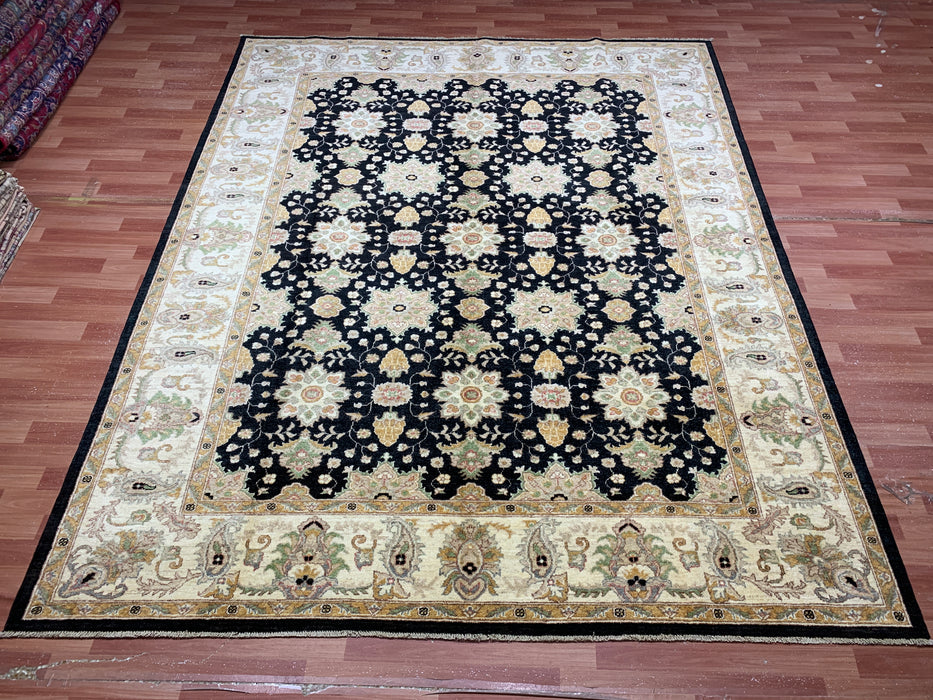 8'x10' Hand-Knotted Chobi Black/Ivory Area Rug – KB Rugs