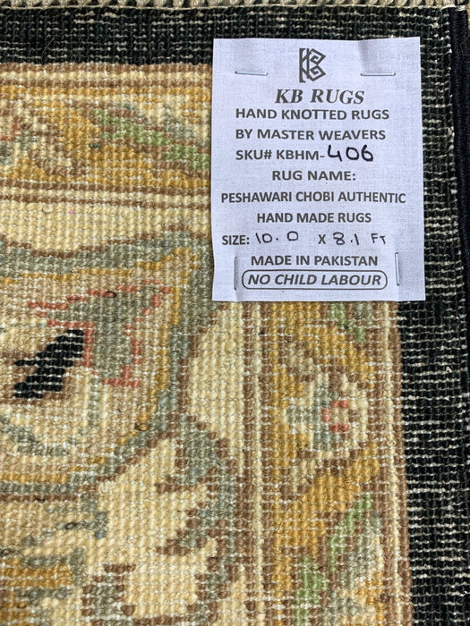 8'x10' Hand-Knotted Chobi Black/Ivory Area Rug – KB Rugs