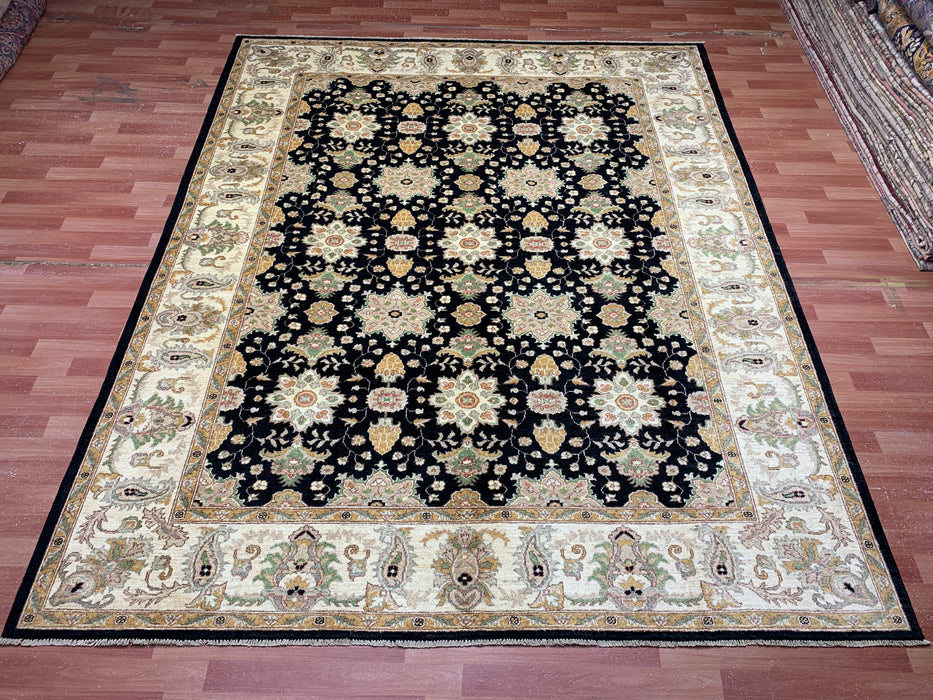 8'x10' Hand-Knotted Chobi Black/Ivory Area Rug – KB Rugs