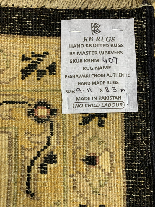 8'x10' Hand-Knotted Chobi Black/Ivory Area Rug – KB Rugs