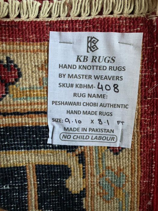 8'x10' Hand-Knotted Chobi Red/Navy Area Rug – KB Rugs