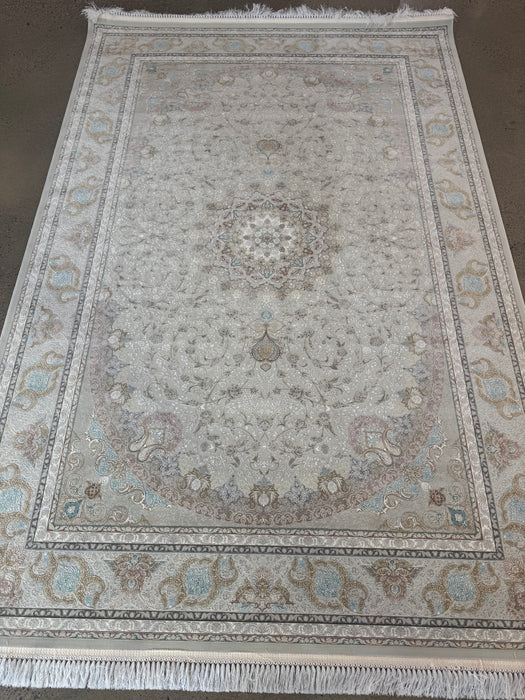 Premium 1500-Reed Persian Machine-Made Rug – Ivory / Soft Blue Medallion – 7' x 10'