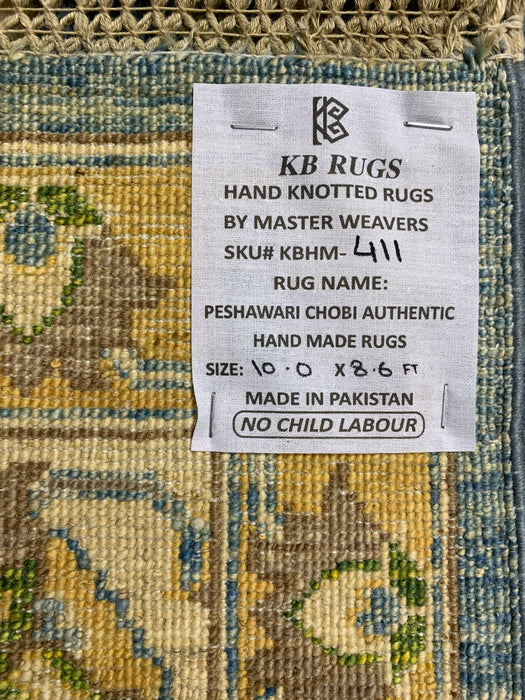 8'x10' Hand-Knotted Chobi Blue/Ivory Area Rug – KB Rugs