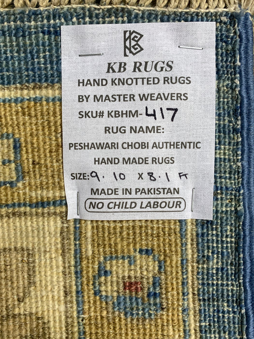 8'x10' Hand-Knotted Chobi Blue/Ivory Area Rug – KB Rugs